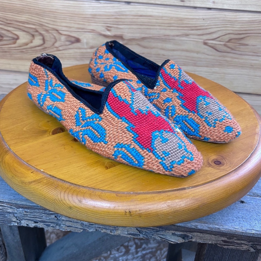 Vintage Grateful Dead Dancing Bears Needlepoint Loafers Handmade Rare Boho Shoes